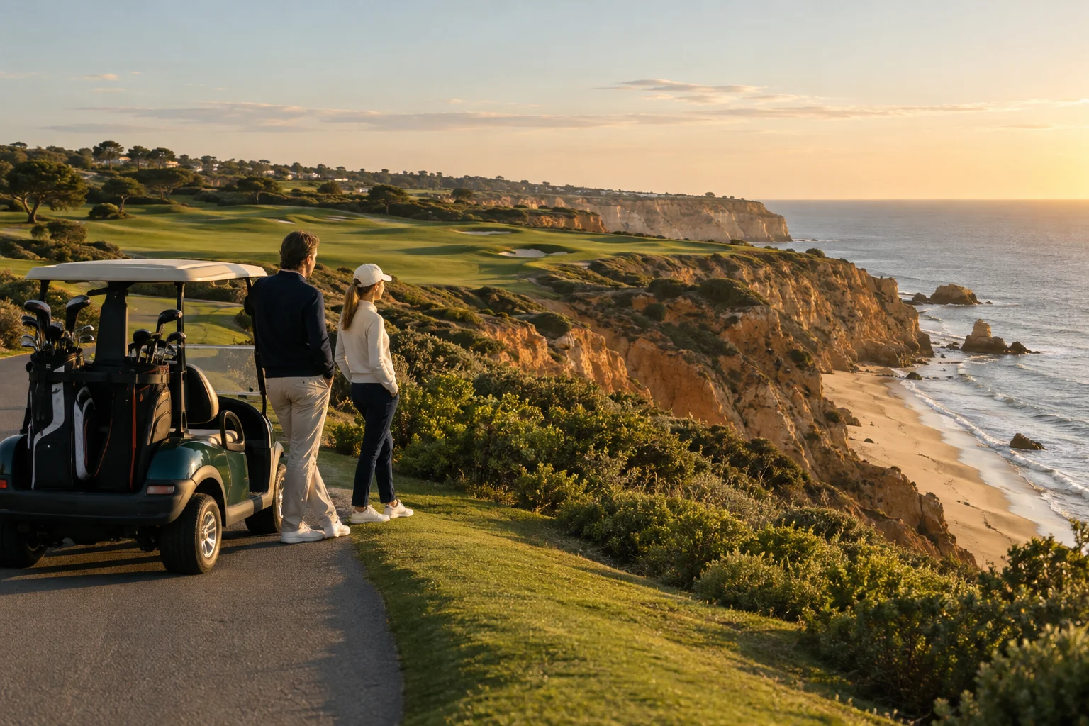 Les golfeurs admirent un parcours de golf sur la côte portugaise